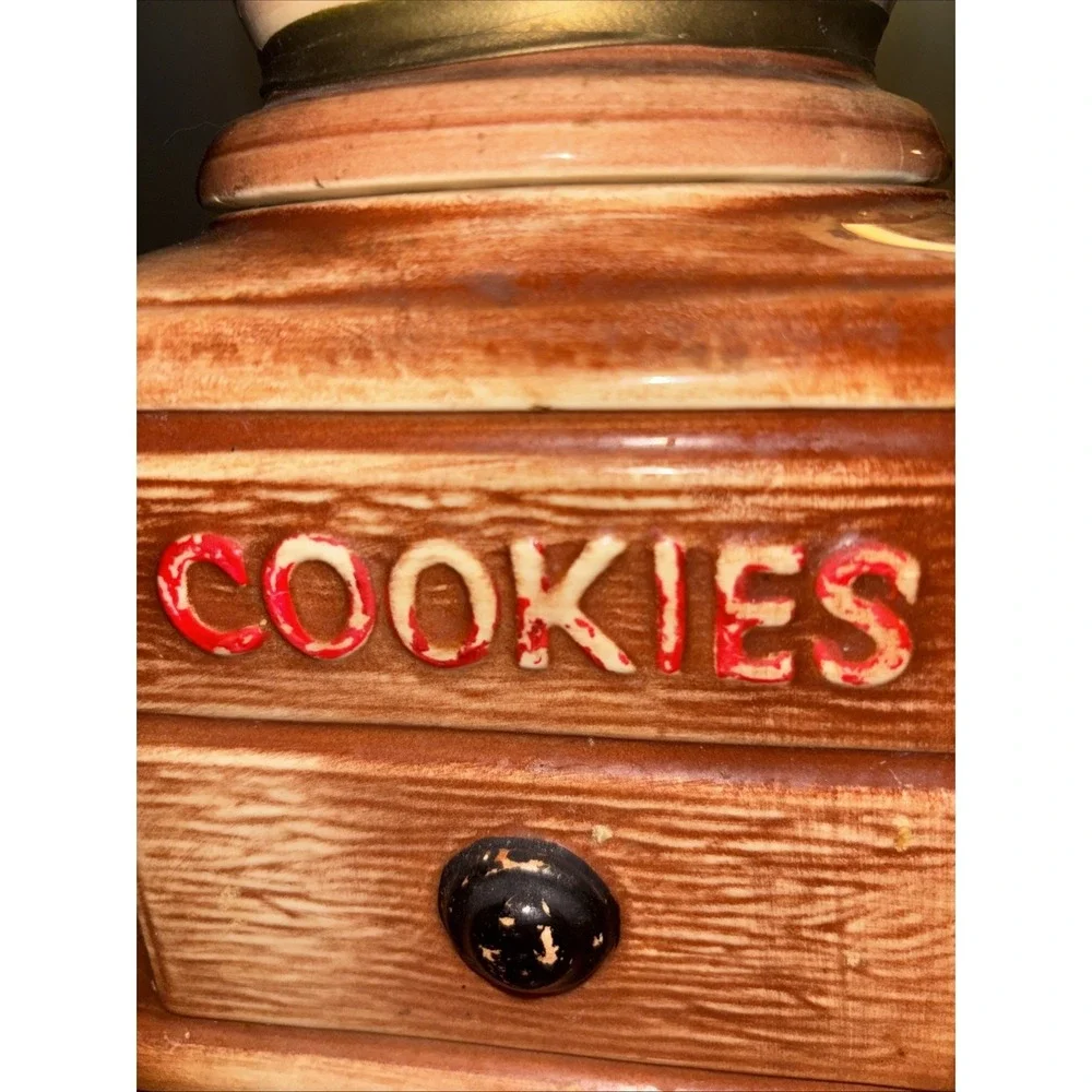 McCoy Brown Ceramic Coffee Grinder Mill Square Shaped Cookie Jar With Lid